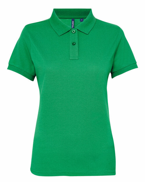 Vibrant kelly green Asquith and Fox ladies' polycotton blend polo AQ025, laid flat.