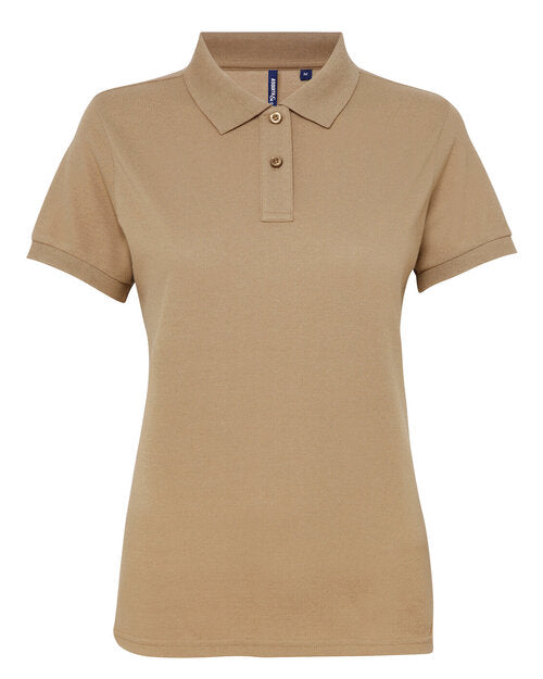 An earthy khaki green Asquith and Fox ladies' polycotton blend polo AQ025, shot from above.