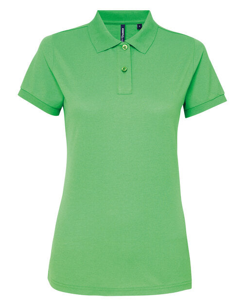 Asquith and Fox ladies' polycotton blend polo AQ025 in a zesty lime green, laid flat.