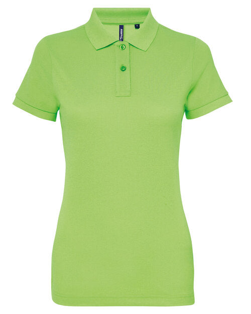 A bright neon green Asquith and Fox ladies' polycotton blend polo AQ025, displayed from the front.