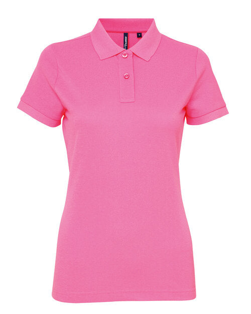 Ladies' polycotton blend polo AQ025 by Asquith and Fox in a vibrant neon pink, laid flat.