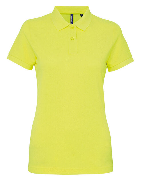 A neon yellow Asquith and Fox ladies' polycotton blend polo AQ025, viewed from above.
