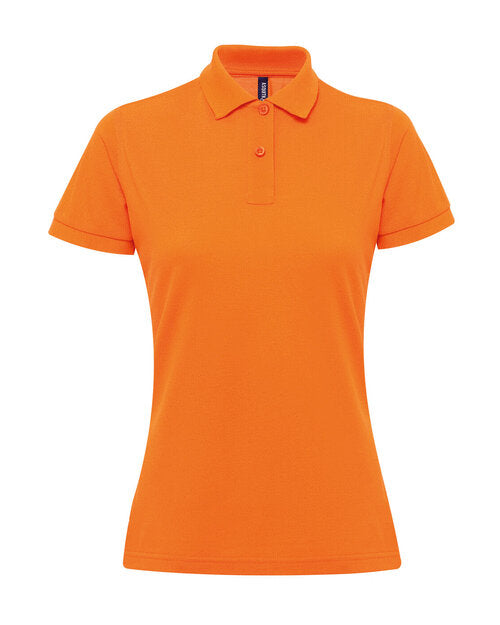 A bright orange Asquith and Fox ladies' polycotton blend polo AQ025, laid flat.
