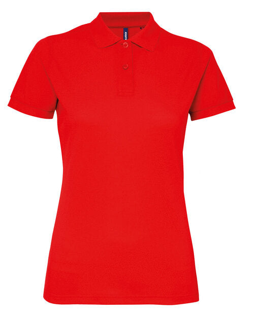 A bold red Asquith and Fox ladies' polycotton blend polo AQ025, seen in a top-down view.