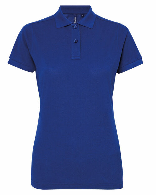 A vibrant royal blue Asquith and Fox ladies' polycotton blend polo AQ025, laid flat.