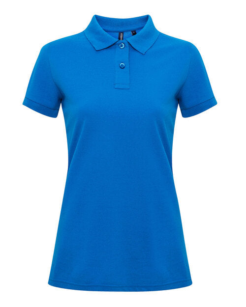 Sapphire blue Asquith and Fox ladies' polycotton blend polo AQ025, shown in a flat lay.