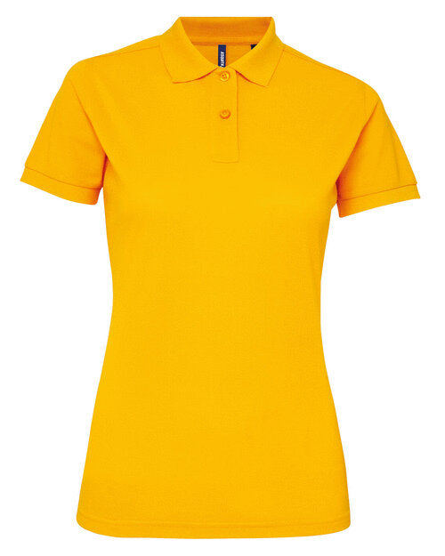 A cheerful sunflower yellow Asquith and Fox ladies' polycotton blend polo AQ025, seen from above.