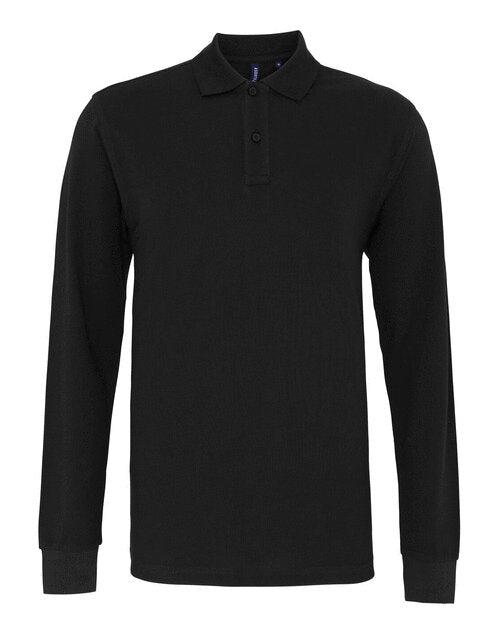 Asquith and Fox men's classic fit long-sleeve polo AQ030 in black, shown in a flat lay.