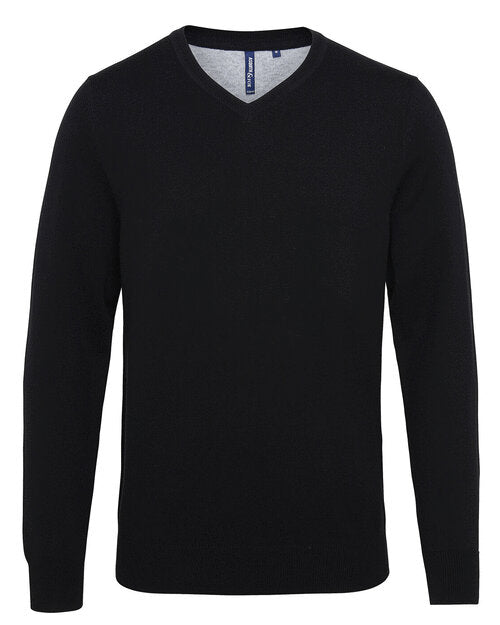A frontal flat lay of the black Asquith and Fox men's cotton blend v-neck sweater AQ042.