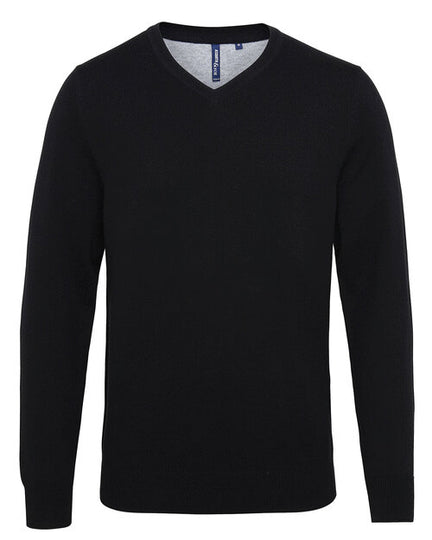 Black Asquith and Fox men's cotton blend v-neck sweater AQ042, shown in a flat lay.