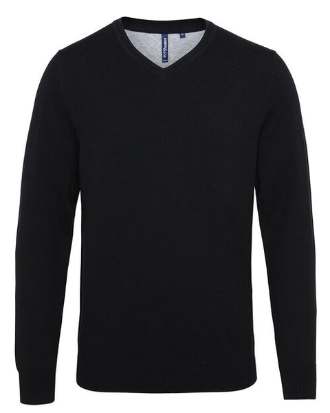 Black Asquith and Fox men's cotton blend v-neck sweater AQ042, shown in a flat lay.