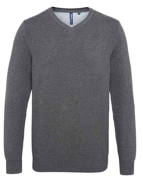 Charcoal grey Asquith and Fox men's cotton blend v-neck sweater AQ042, seen top-down.