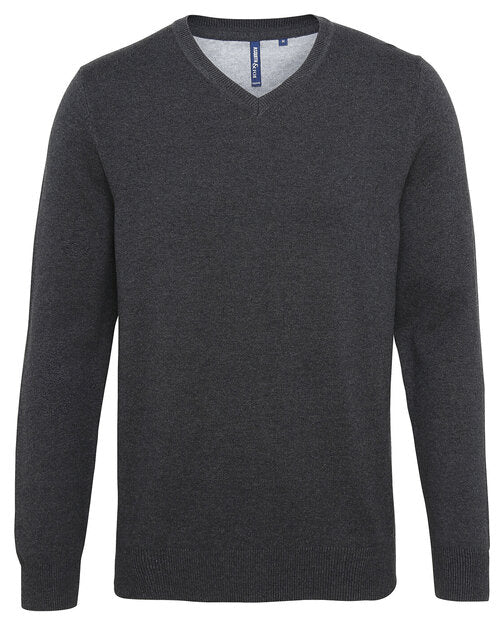Men's cotton blend v-neck sweater AQ042 by Asquith and Fox in a bright hot pink.