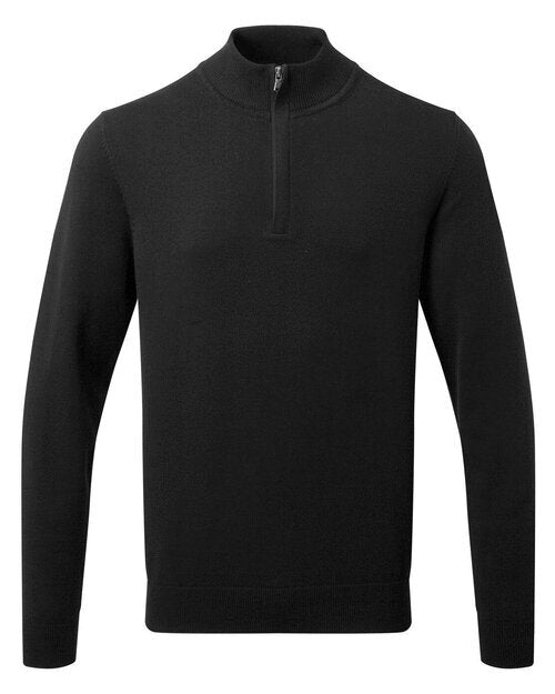 A front view of the black Asquith and Fox men's cotton blend 1/4 zip sweater AQ048.