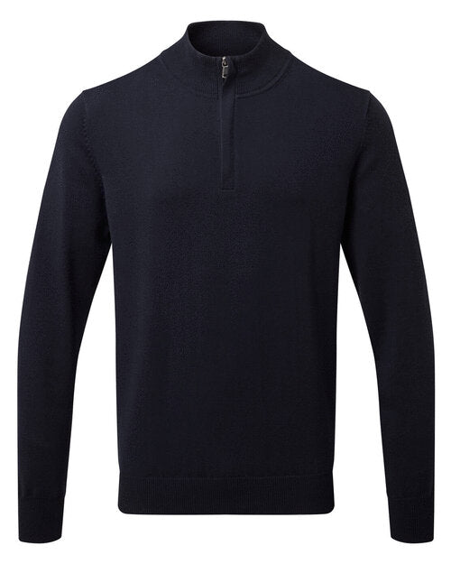 French navy Asquith and Fox men's cotton blend 1/4 zip sweater AQ048, laid flat.