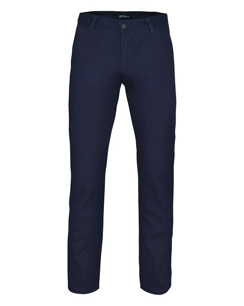 A top-down view of the navy blue Asquith and Fox men's cotton chinos AQ050, laid flat.