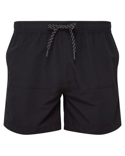 Flat lay of the black Asquith and Fox block colour swim shorts, model AQ056, showing the design.