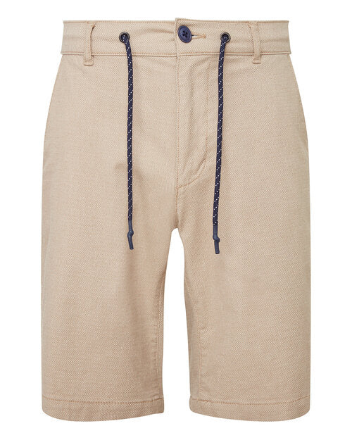 Top-down view of Asquith and Fox men's everyday chino shorts AQ057 in a natural shade, showing the button-fly detail.