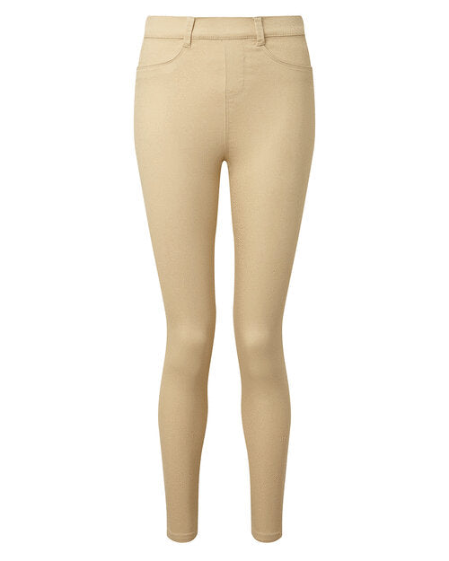 Flat lay view of the natural-colored Asquith and Fox ladies' jeggings AQ062, highlighting the texture.