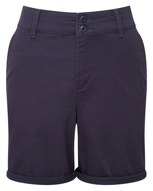 Flat lay shot of the Asquith and Fox women's lightweight chino shorts AQ068 in a classic navy blue.