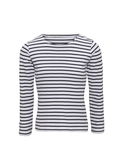 Flat lay of the white and navy striped Asquith and Fox ladies' mariniere tee AQ071, showing the neckline.