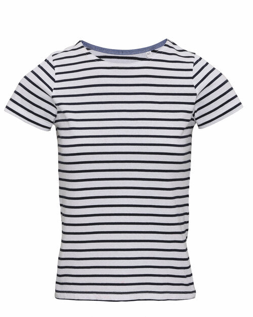 Flat lay of the white and navy striped Asquith and Fox ladies' mariniere short-sleeve tee AQ073.