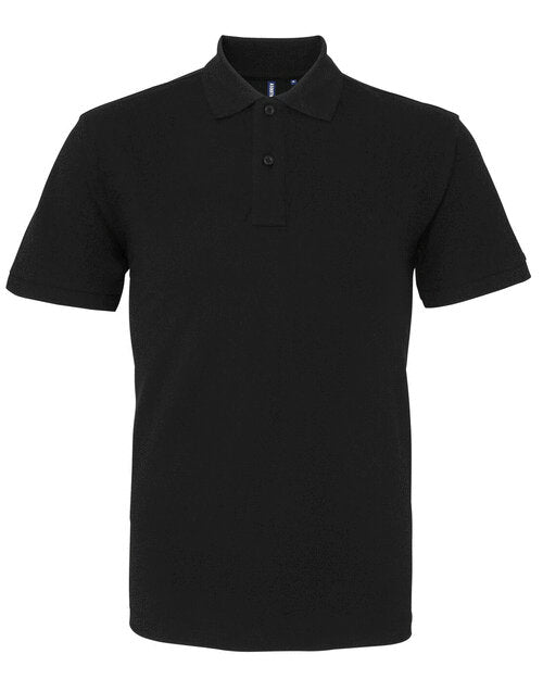 Asquith and Fox men's organic polo AQ082 in solid black, viewed from the front in a studio flat lay.