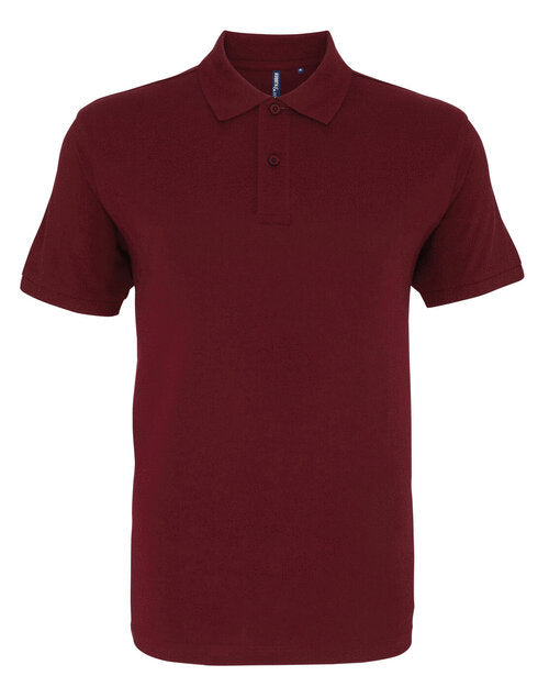 Asquith and Fox men's organic polo AQ082 in a burgundy color, shot from above in a flat lay.