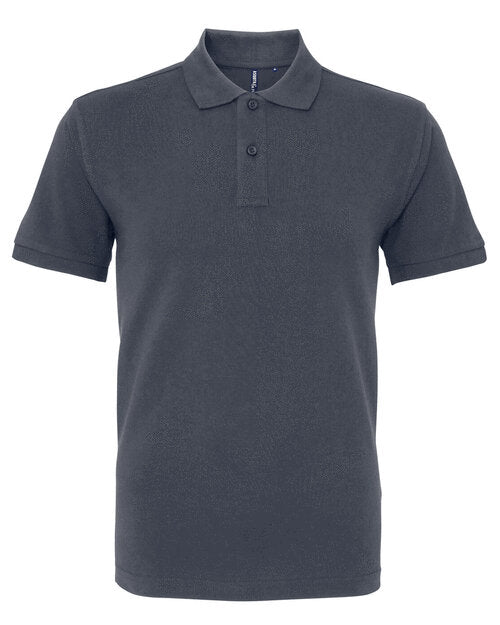 Asquith and Fox men's organic polo shirt AQ082 in a cool graphite hue, laid flat for a clear view.