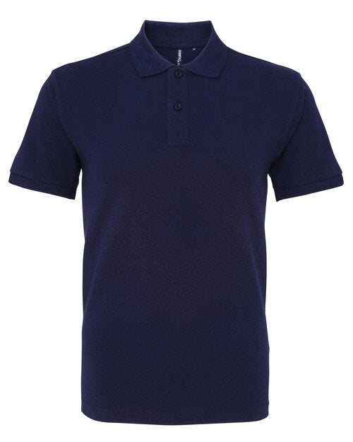 Classic navy blue Asquith and Fox men's organic polo AQ082, presented in a top-down flat lay.
