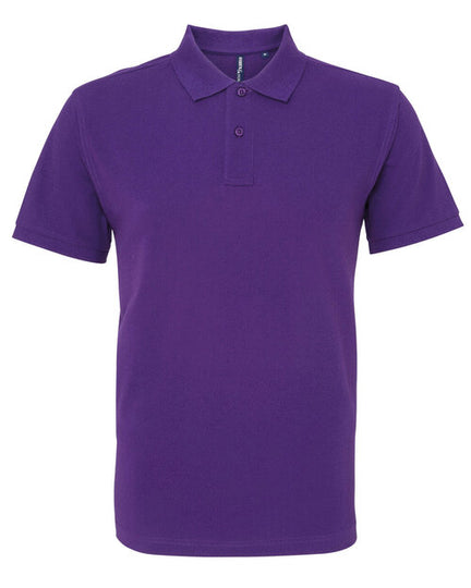 A vibrant purple Asquith and Fox men's organic polo shirt, model AQ082, shown in a flat lay style.