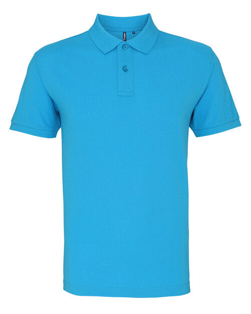 Bright turquoise Asquith and Fox men's organic polo AQ082, captured in a neat flat lay.