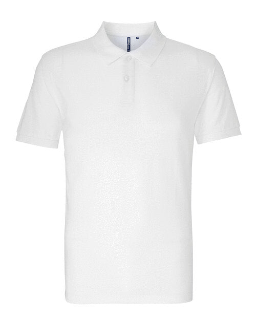 Crisp white Asquith and Fox men's organic polo, model AQ082, laid flat to display its classic design.