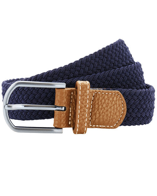 Asquith and Fox braid stretch belt AQ900 in a classic navy blue, coiled in a flat lay.