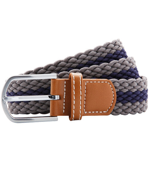 Sage green and navy striped Asquith and Fox braid stretch belt AQ901, viewed from above.
