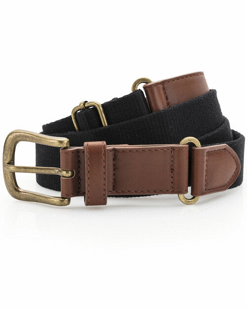 A coiled, black Asquith and Fox faux leather and canvas belt AQ902, displayed in a flat lay.