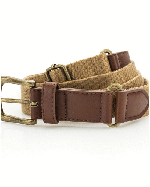 A camel-colored Asquith and Fox faux leather and canvas belt AQ902, laid flat.