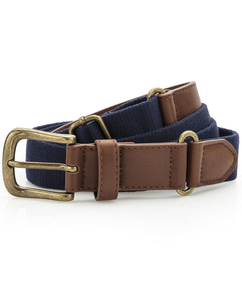 Navy blue Asquith and Fox faux leather and canvas belt AQ902, coiled to show texture and color.