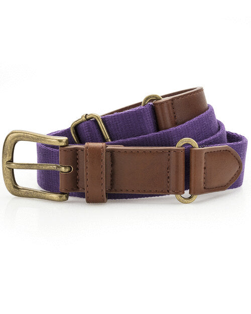 Asquith and Fox faux leather and canvas belt AQ902 in a deep purple, shot in a flat lay.