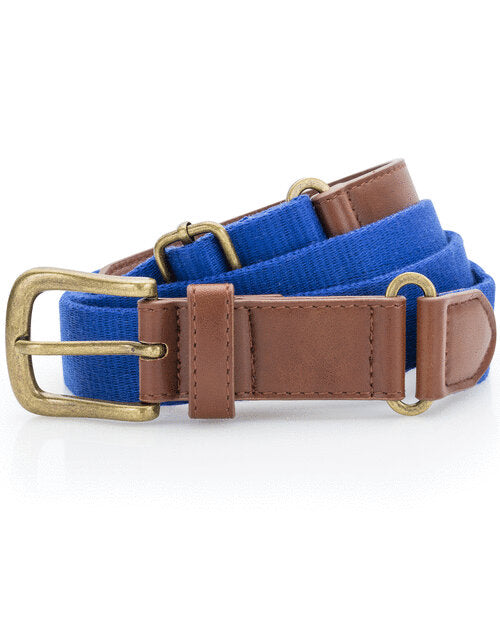 A vibrant royal blue Asquith and Fox faux leather and canvas belt AQ902, laid flat.