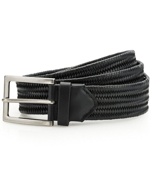 Black Asquith and Fox leather braid belt AQ903, shown coiled in a flat lay.