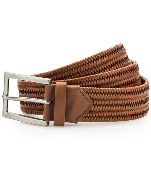 Rich tan Asquith and Fox leather braid belt AQ903, laid flat to display its woven detail.
