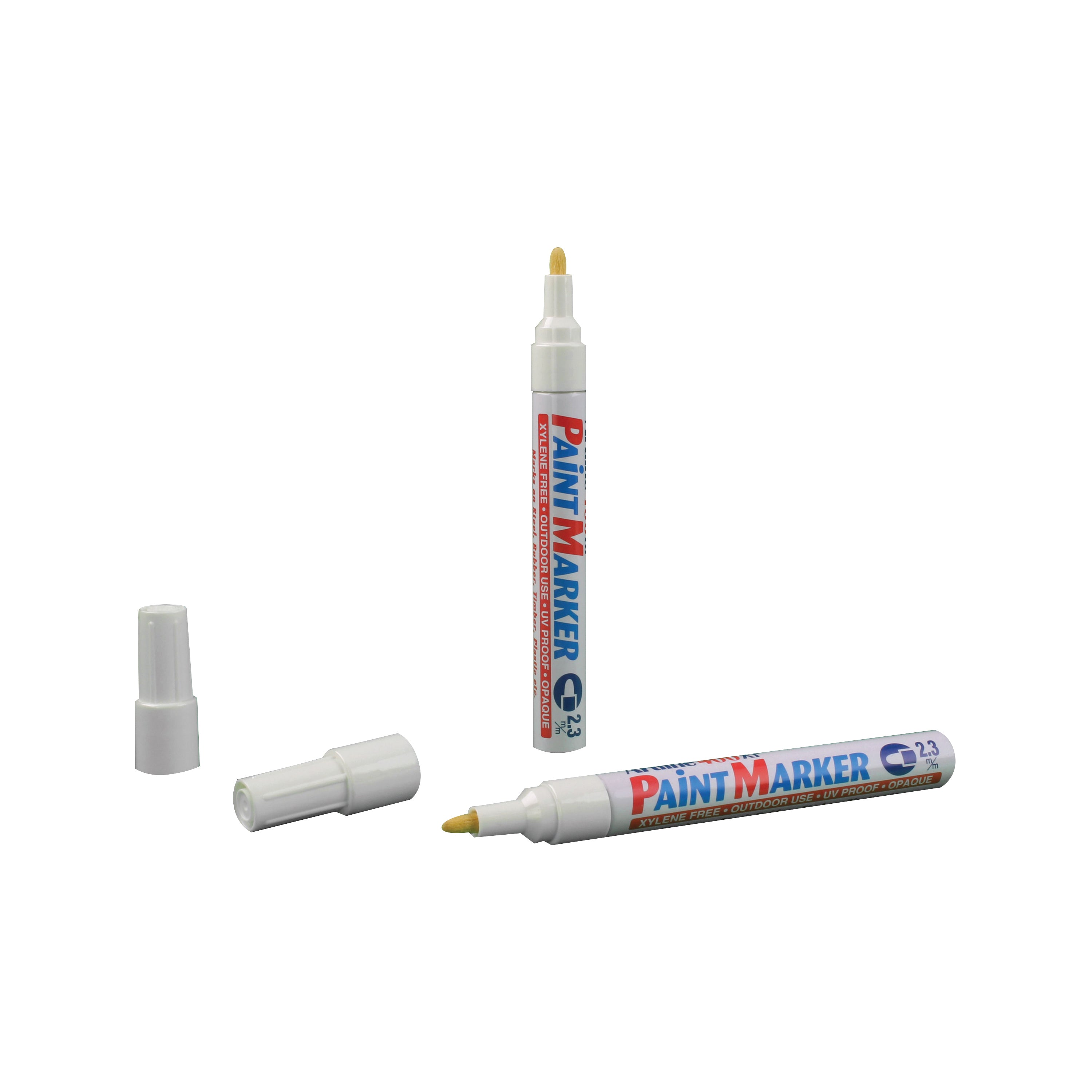 A pack of 12 Artline 400 paint markers filled with bright white, opaque ink.