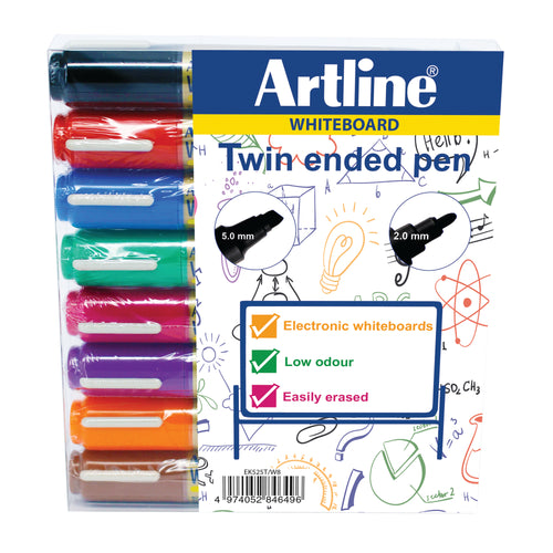 Artline 2-in-1 Whiteboard Marker Bullet/Chisel Tip Assorted – (Pack of 8)