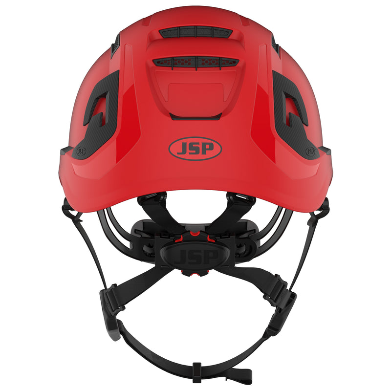 JSP EVO ALTA Baseworker Safety Helmet - Wheel Ratchet - Vented - Red