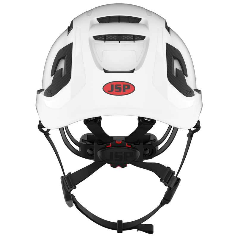 JSP EVO ALTA Baseworker Safety Helmet - Wheel Ratchet - Vented - ID Card Holder - White