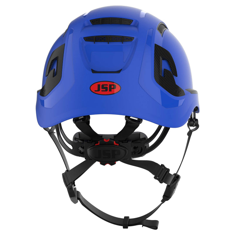 JSP EVO ALTA Baseworker Safety Helmet - Wheel Ratchet - Vented - ID Card Holder - Blue