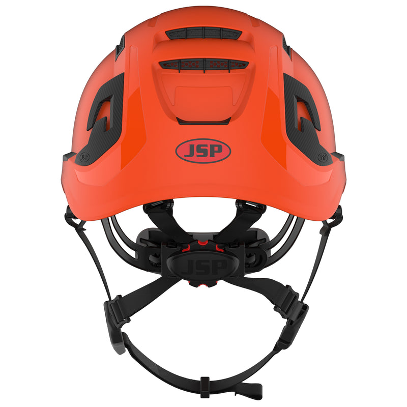 JSP EVO ALTA Baseworker Safety Helmet - Wheel Ratchet - Vented - ID Card Holder - Orange