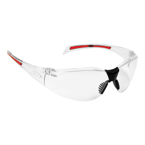 JSP Stealth 8000 Safety Specs - Clear K&N Anti-scratch/Anti-mist Lenses - Clear / Red Frames
