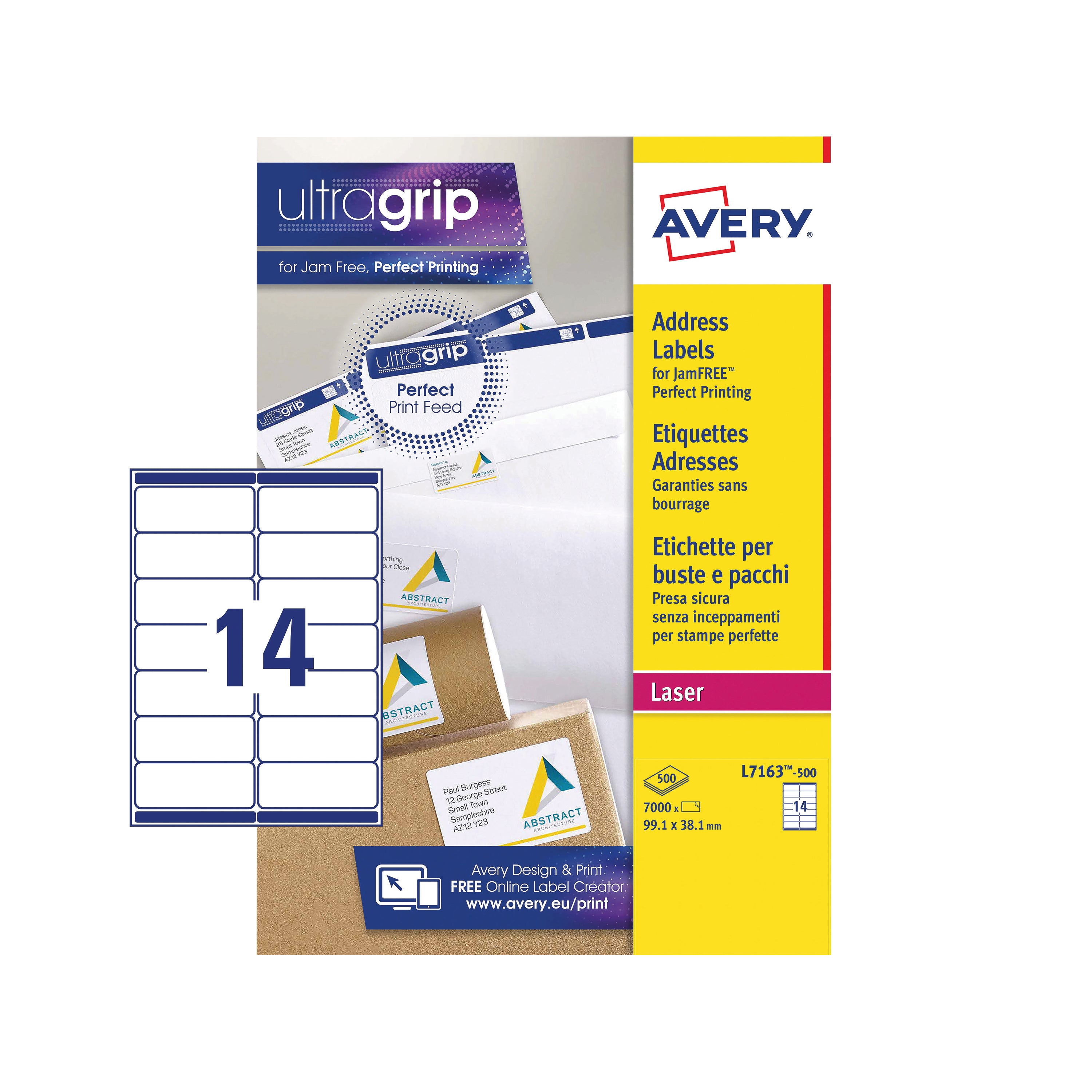 Avery Ultragrip Laser Label 99.1x38.1mm White (Pack of 7000) L7163-500